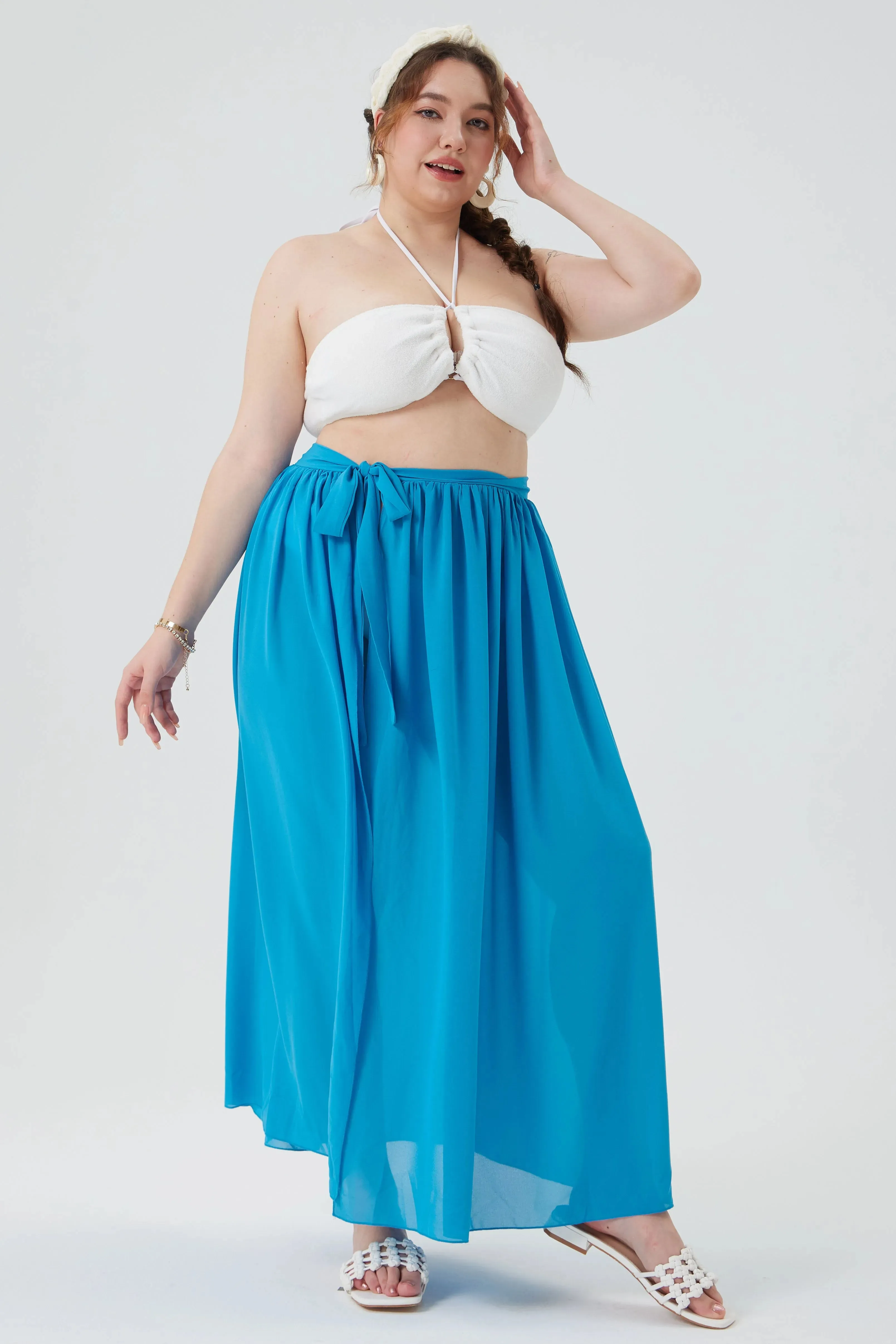 Plain Sheer Wrap Elastic Waist Maxi Skirt