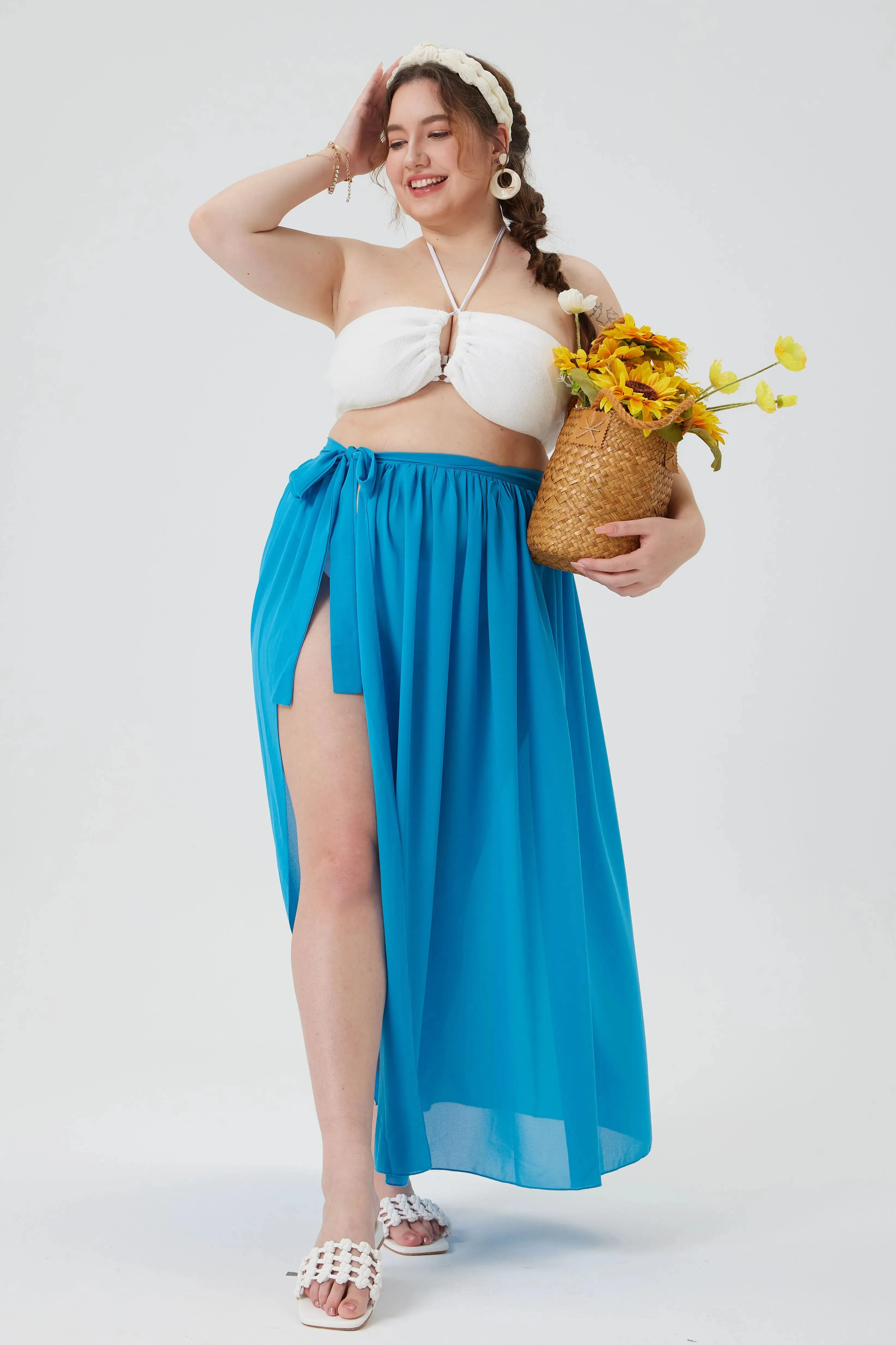 Plain Sheer Wrap Elastic Waist Maxi Skirt