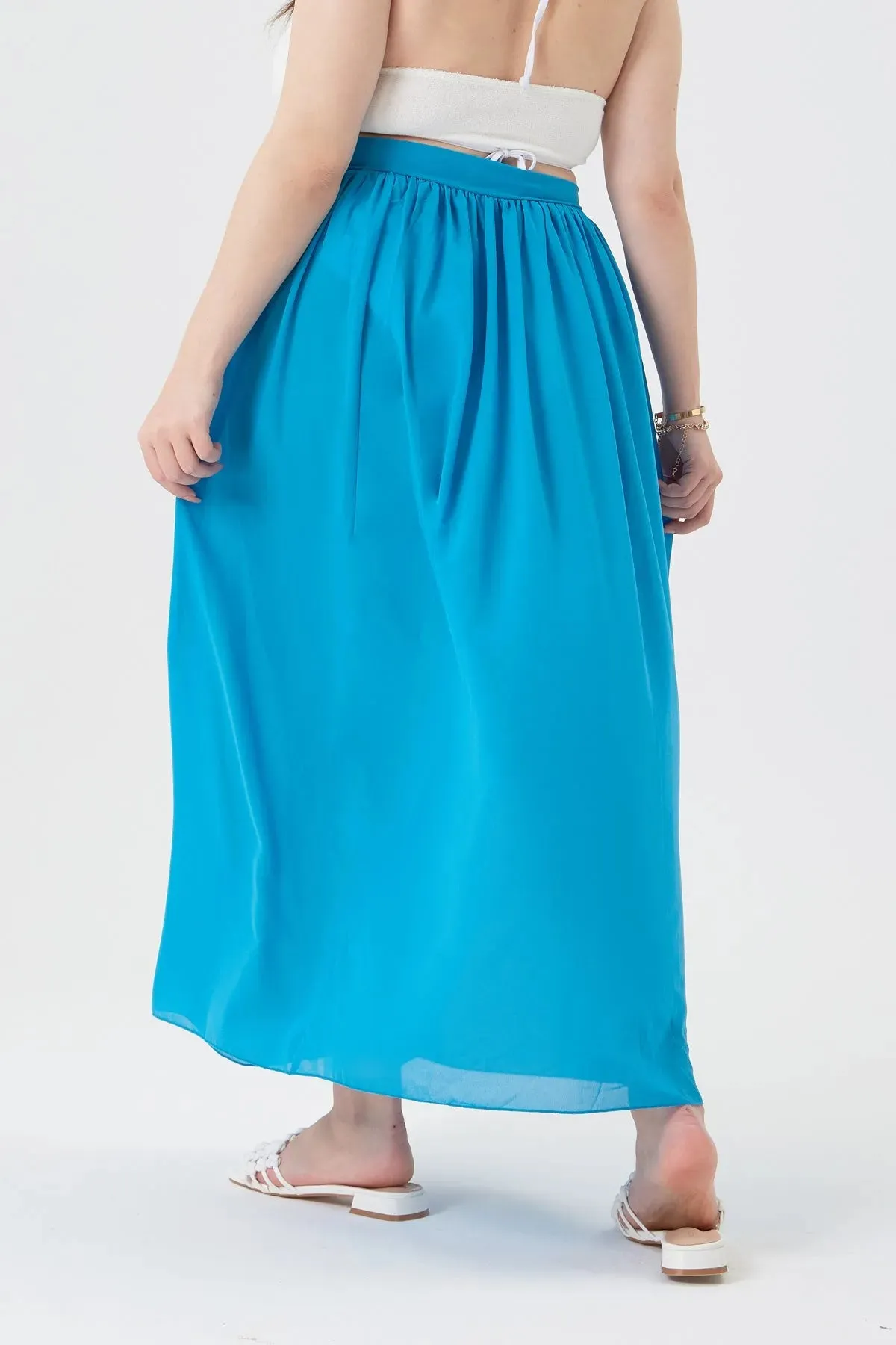 Plain Sheer Wrap Elastic Waist Maxi Skirt