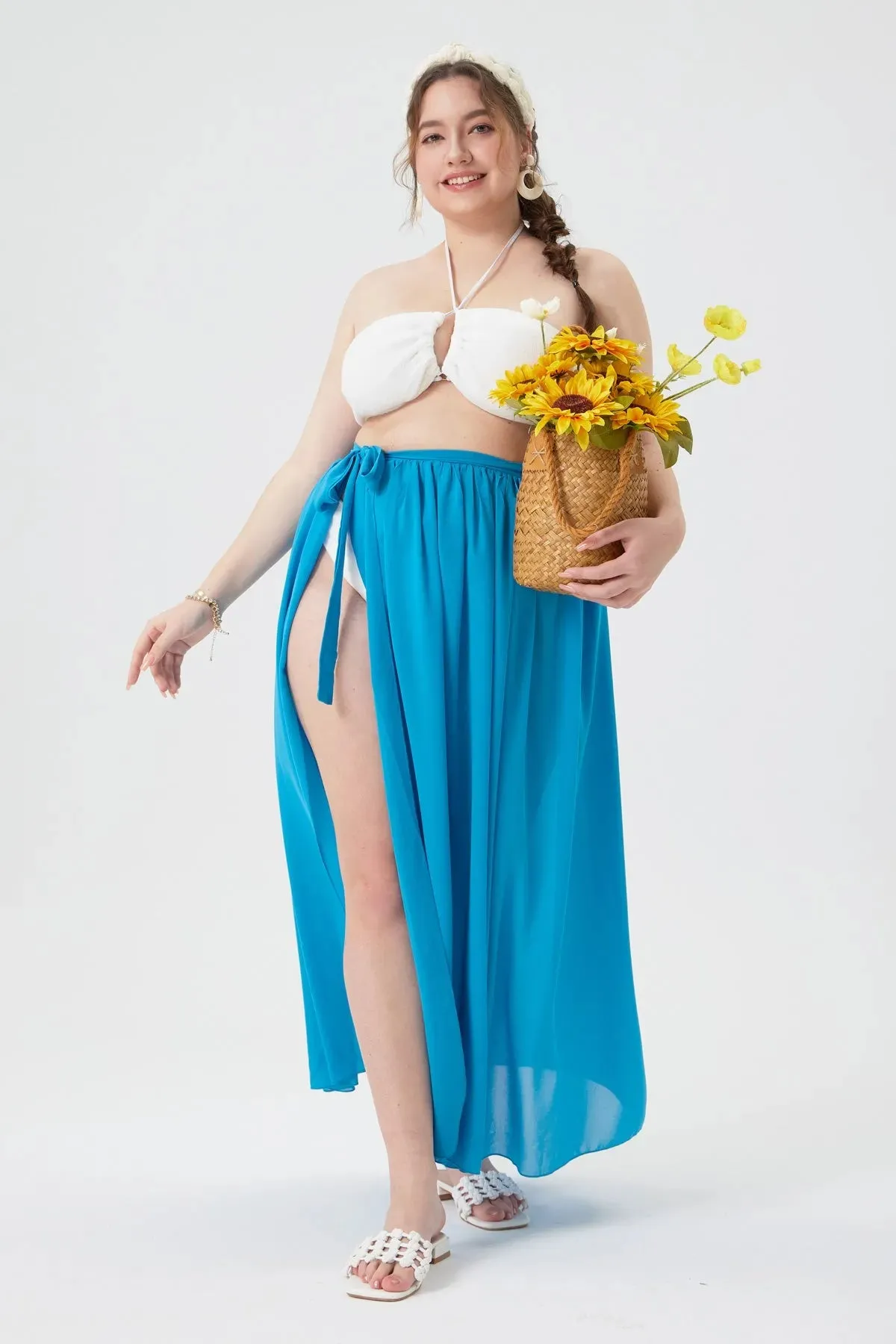 Plain Sheer Wrap Elastic Waist Maxi Skirt