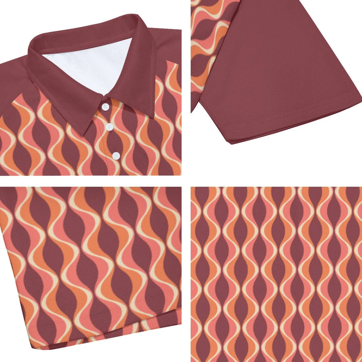 Polo Shirt, 60s Style Polo Shirt, Maroon Polo Shirt, Men's Polo Shirt, Men's 60s Style Shirt, Retro Tops, Retro Shirt Men