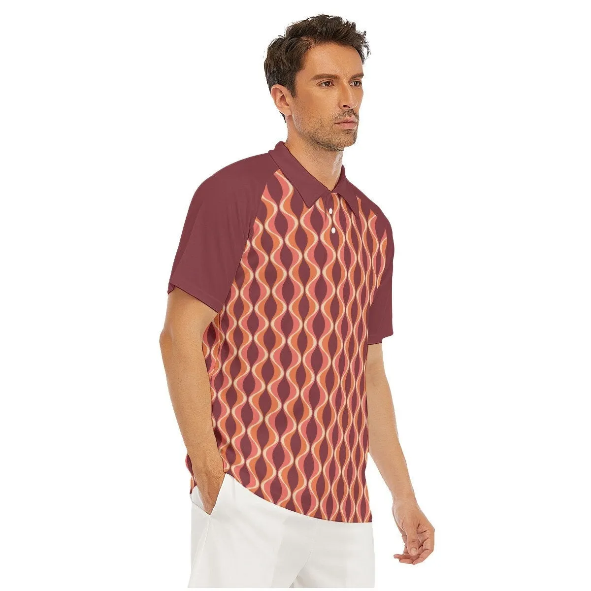 Polo Shirt, 60s Style Polo Shirt, Maroon Polo Shirt, Men's Polo Shirt, Men's 60s Style Shirt, Retro Tops, Retro Shirt Men