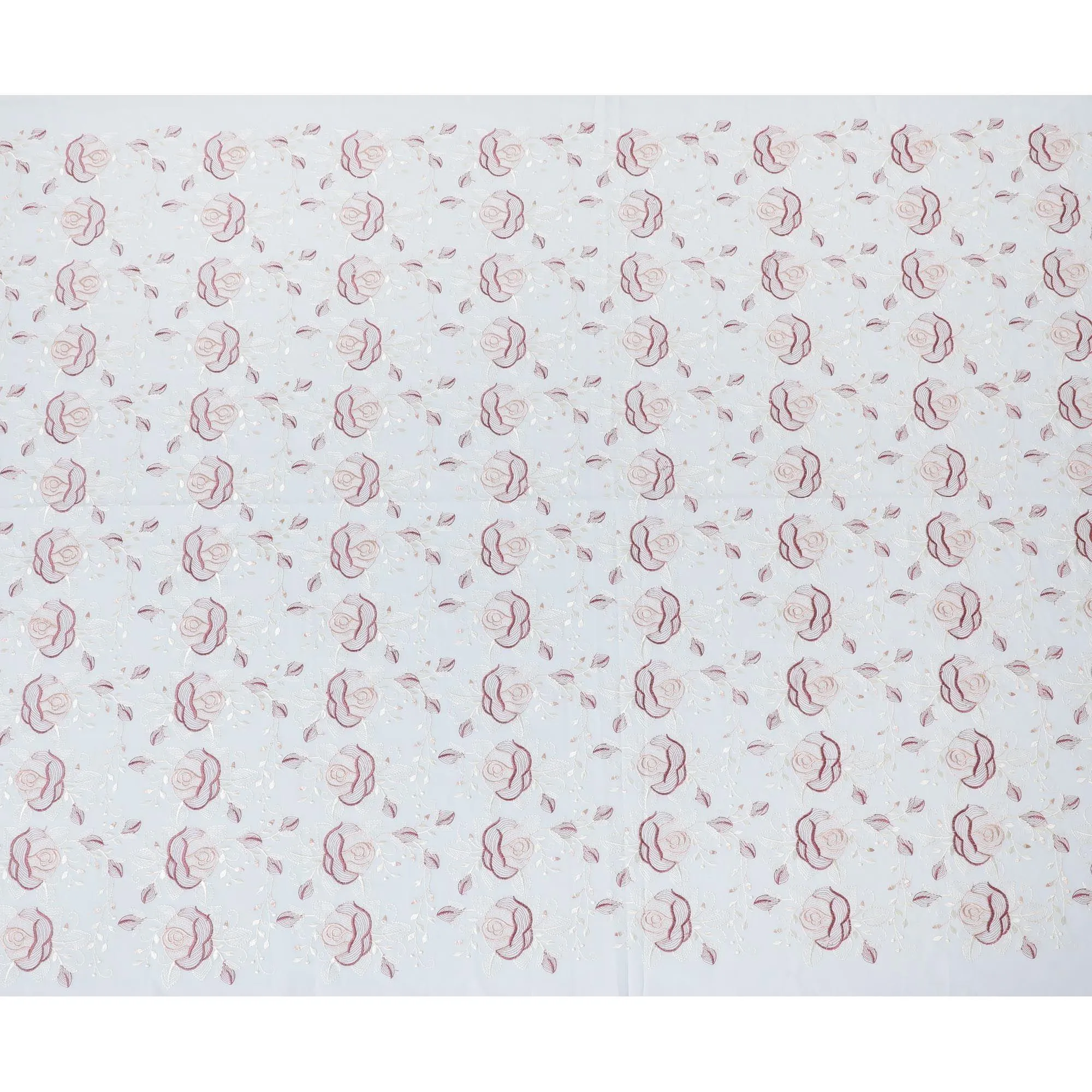 Powder blue Premium pure cotton voile fabric with dark brown and beige embroider in floral design-D15251