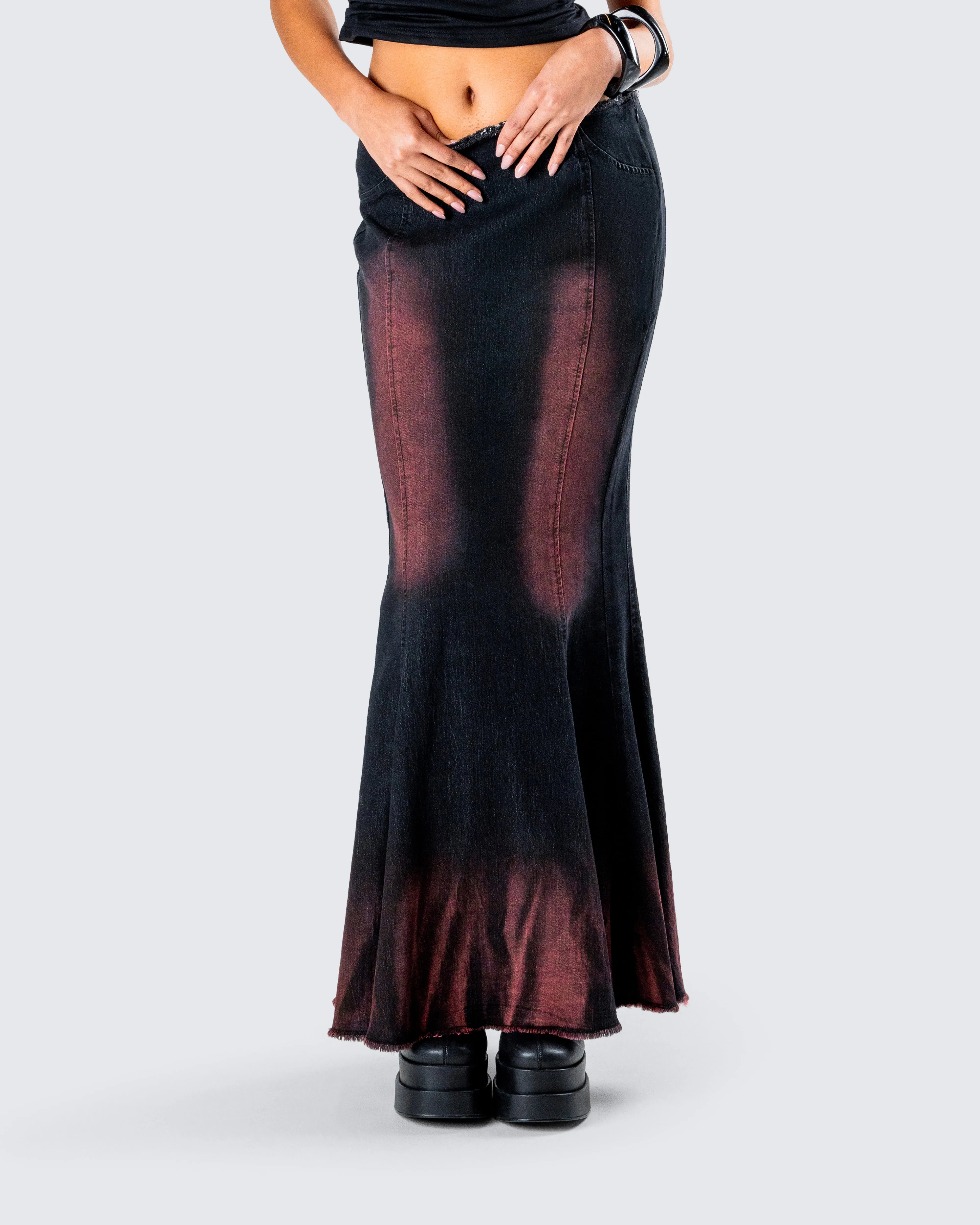 Raine Black Washed Maxi Skirt