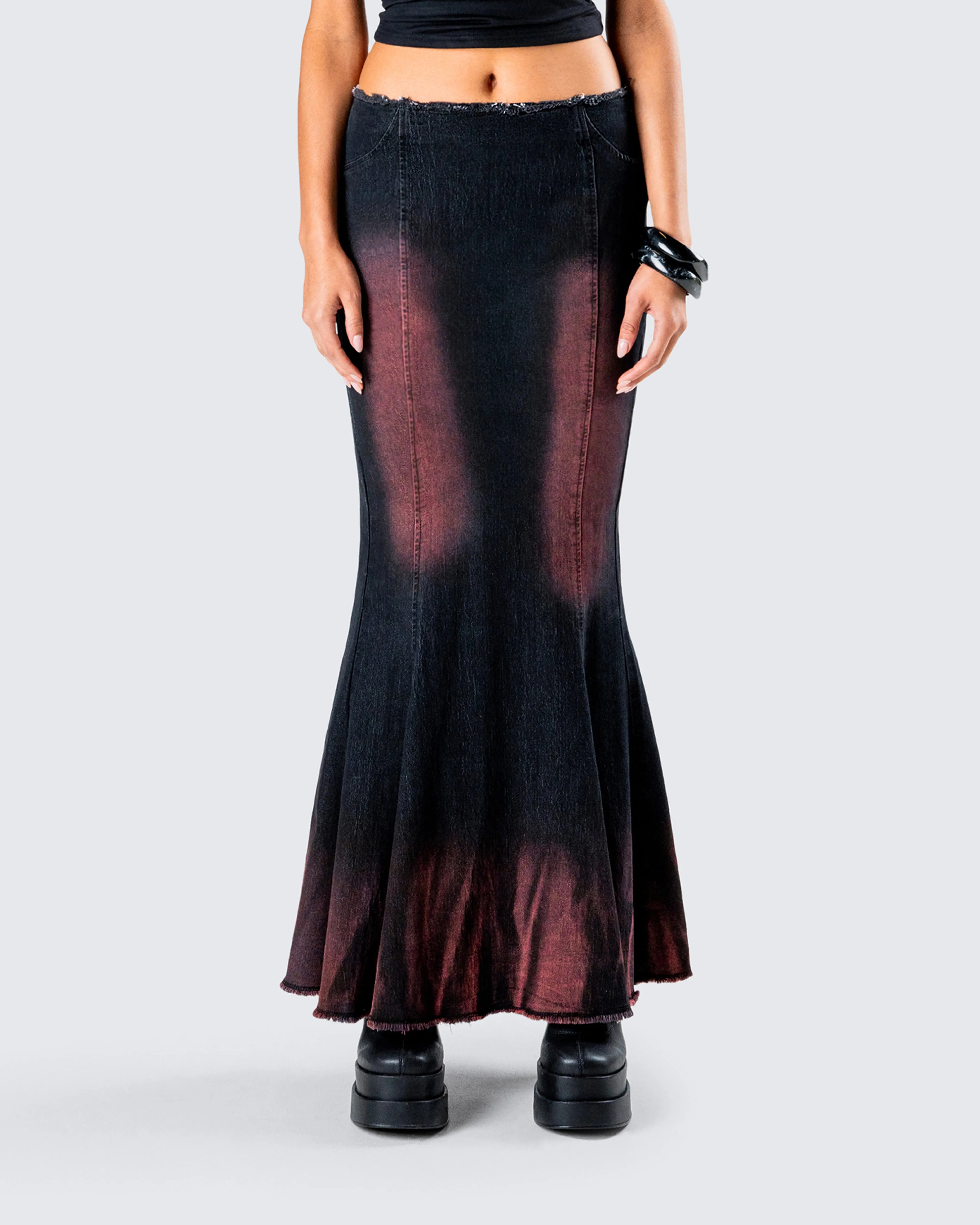 Raine Black Washed Maxi Skirt
