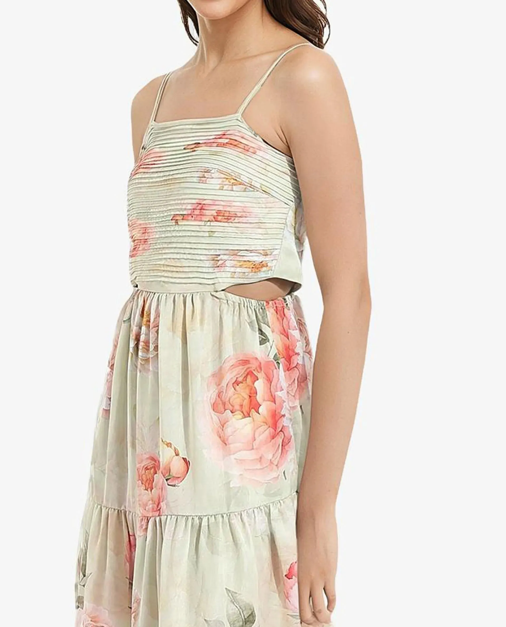 Rareism Women Imola Light Multi Sleeveless Shoulder Straps Zip Fit And Flare Maxi Floral Print Dress