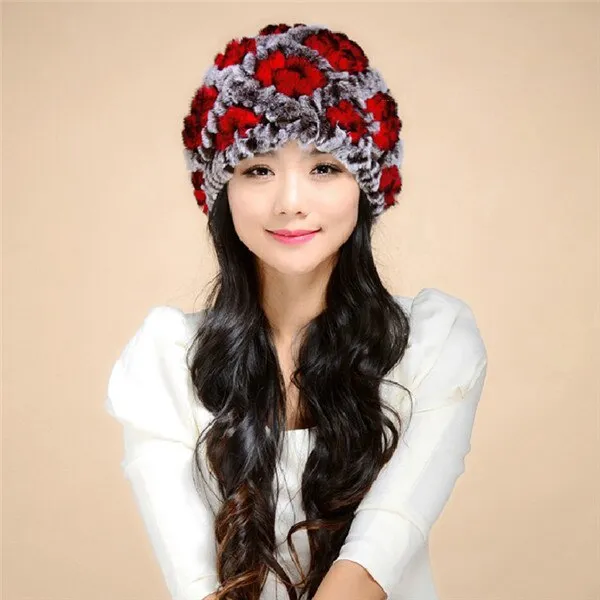Real Rex Rabbit Fur Hat Thick Wool Beanie Hat Cap Ladies' Headgear 13606