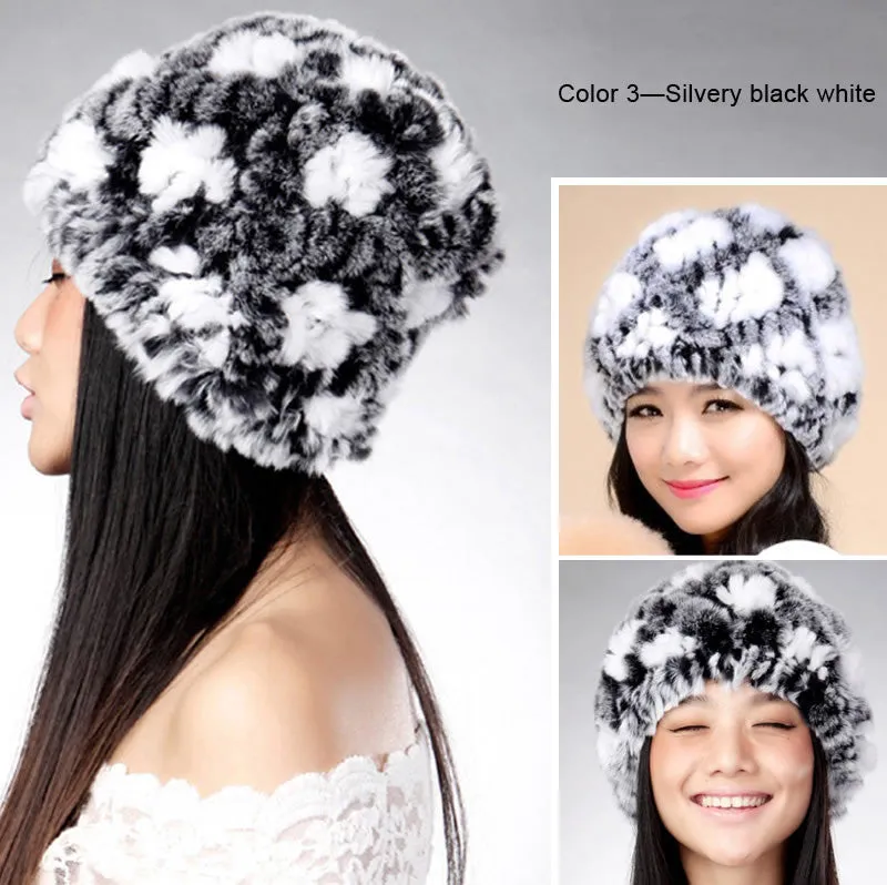 Real Rex Rabbit Fur Hat Thick Wool Beanie Hat Cap Ladies' Headgear 13606