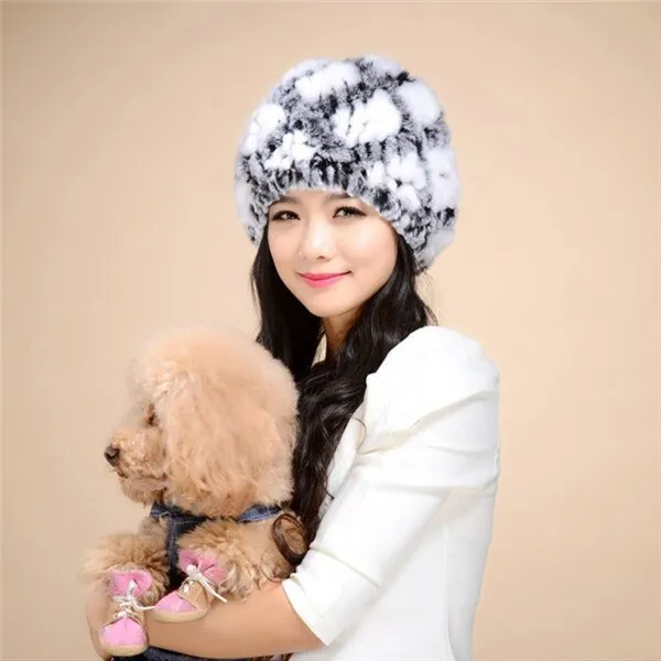 Real Rex Rabbit Fur Hat Thick Wool Beanie Hat Cap Ladies' Headgear 13606