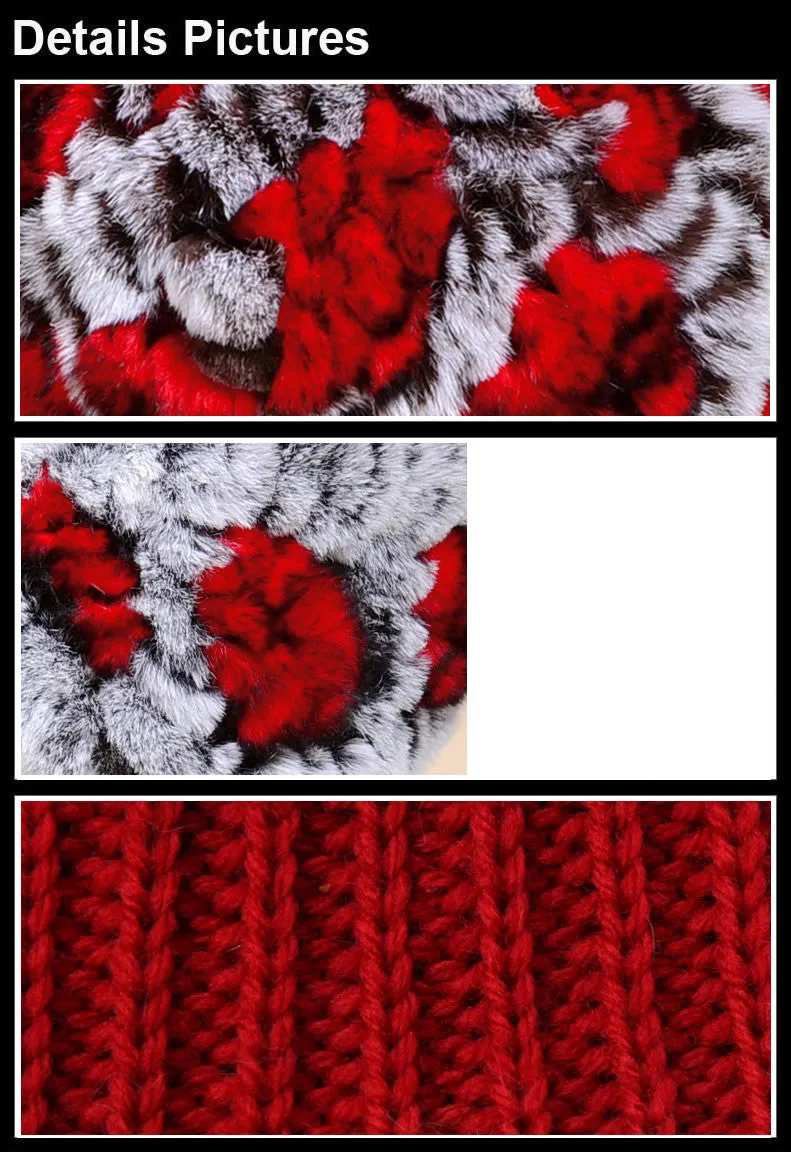 Real Rex Rabbit Fur Hat Thick Wool Beanie Hat Cap Ladies' Headgear 13606