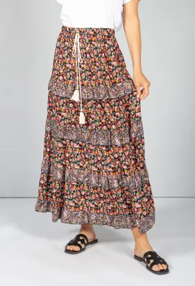 Red & Black Floral Maxi Skirt