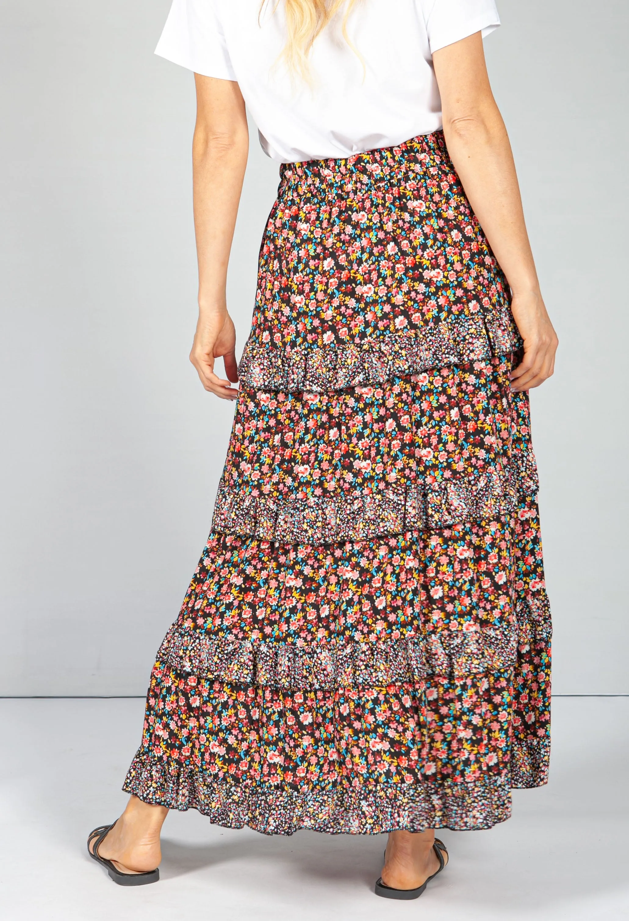 Red & Black Floral Maxi Skirt