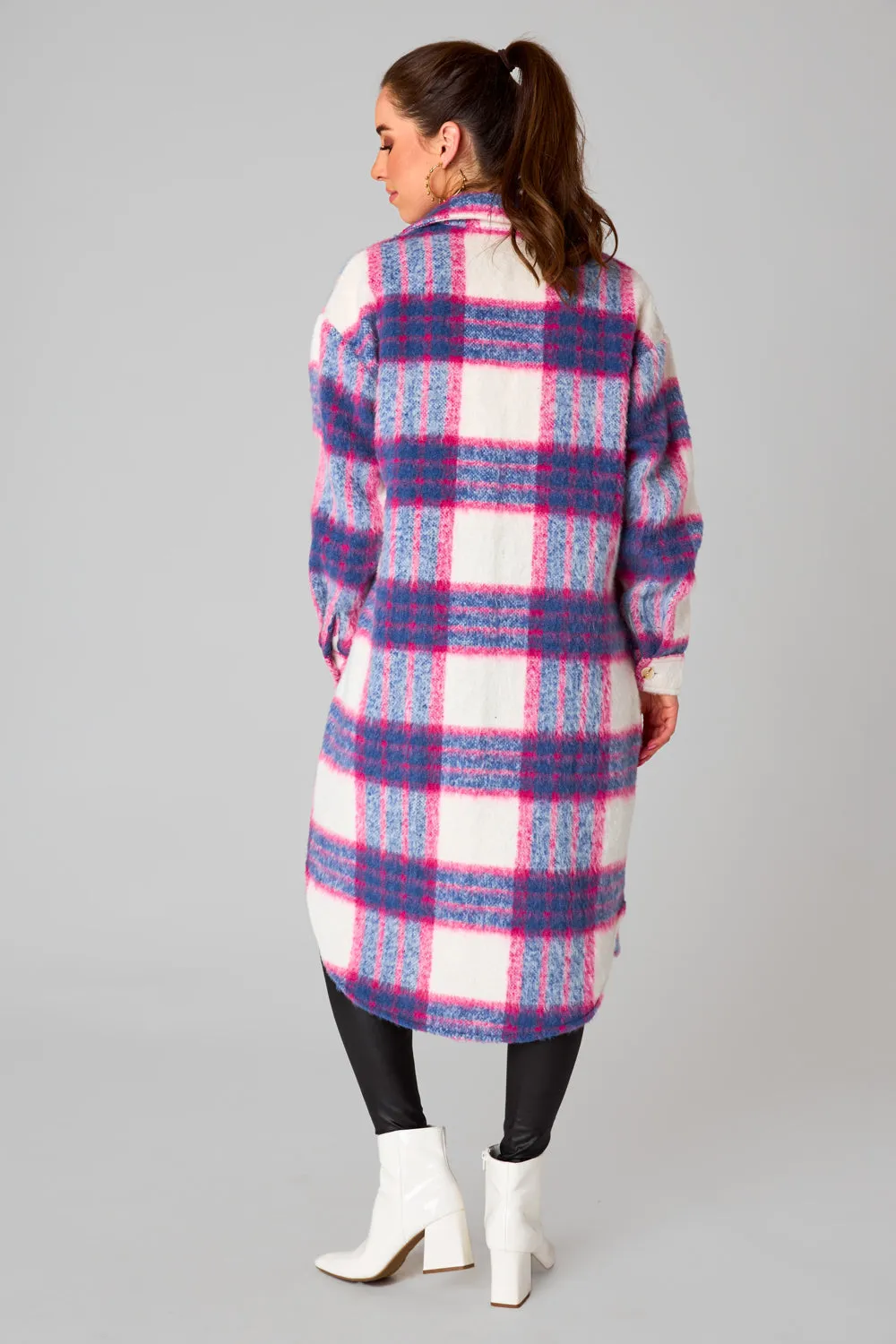 Rocky Long Plaid Shacket - Boysenberry