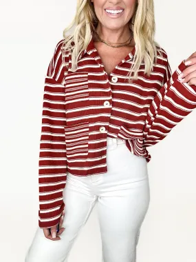 Rust Ribbed Stripe Shacket