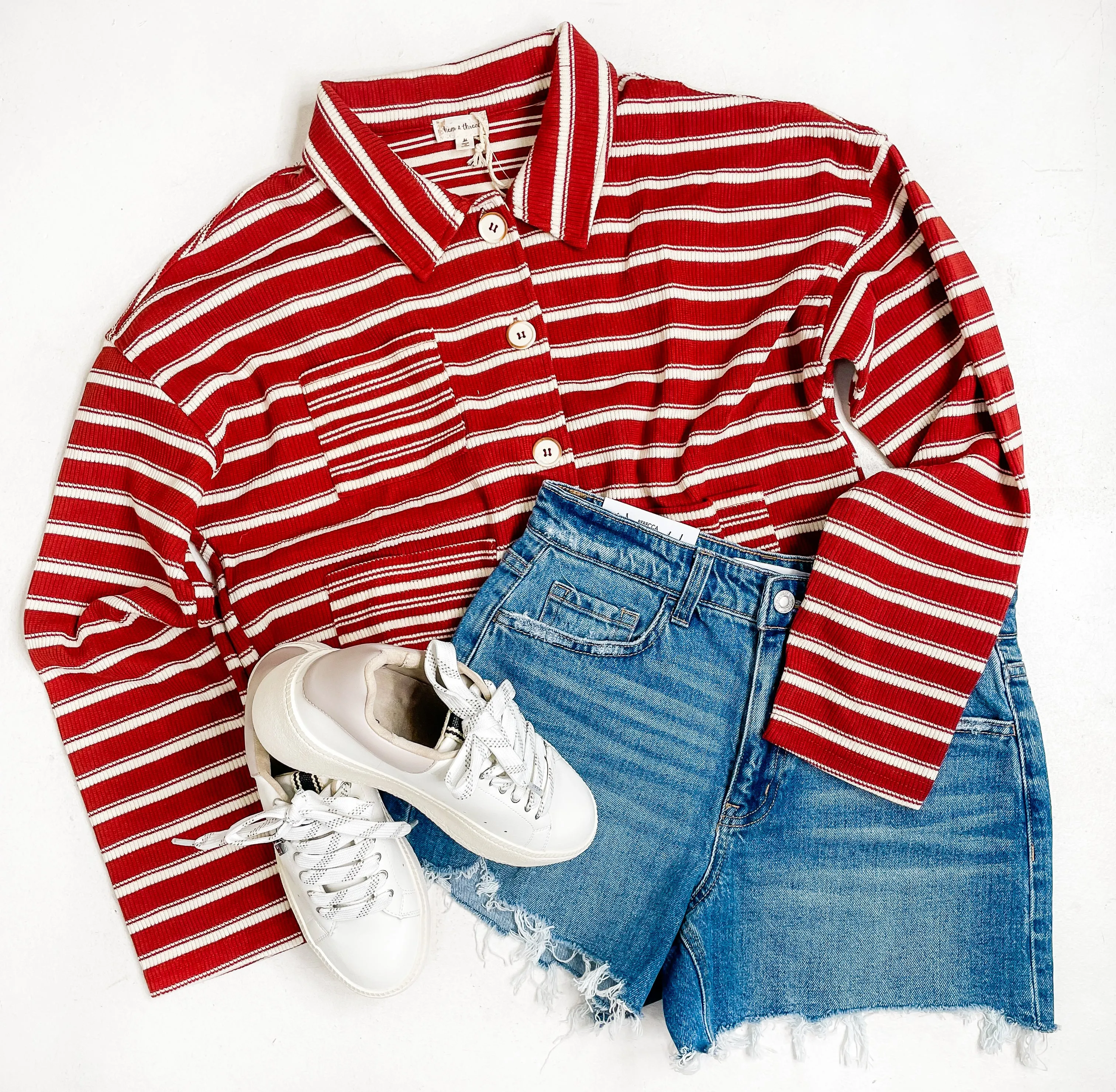 Rust Ribbed Stripe Shacket