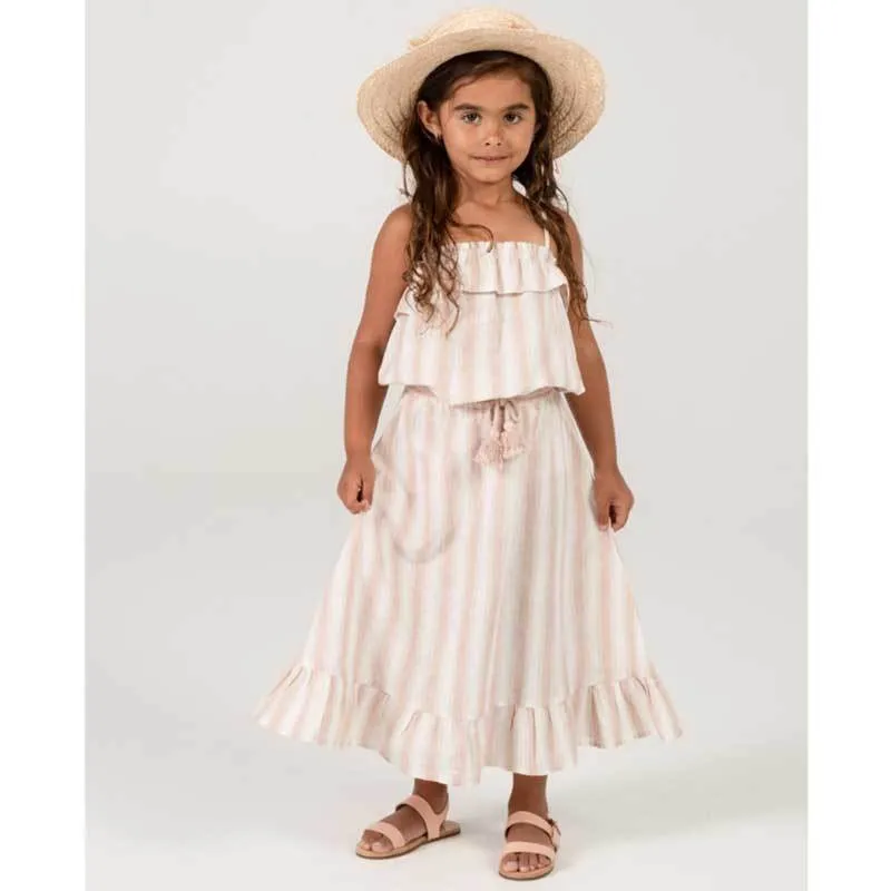 Rylee and Cru Petal Stripe Ruffle Midi Girls Skirt