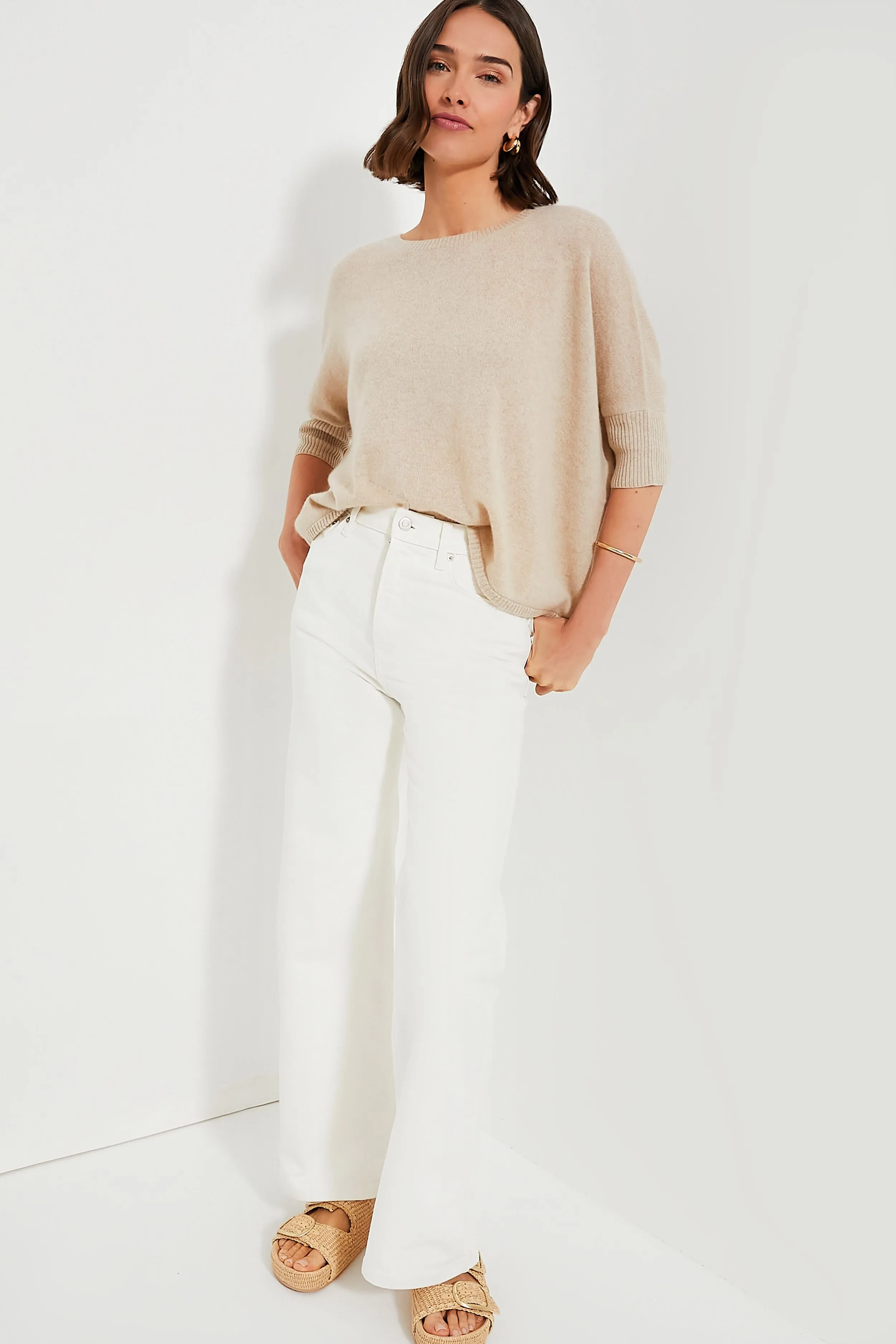 Sandstone Short Sleeve Cashmere Crewneck