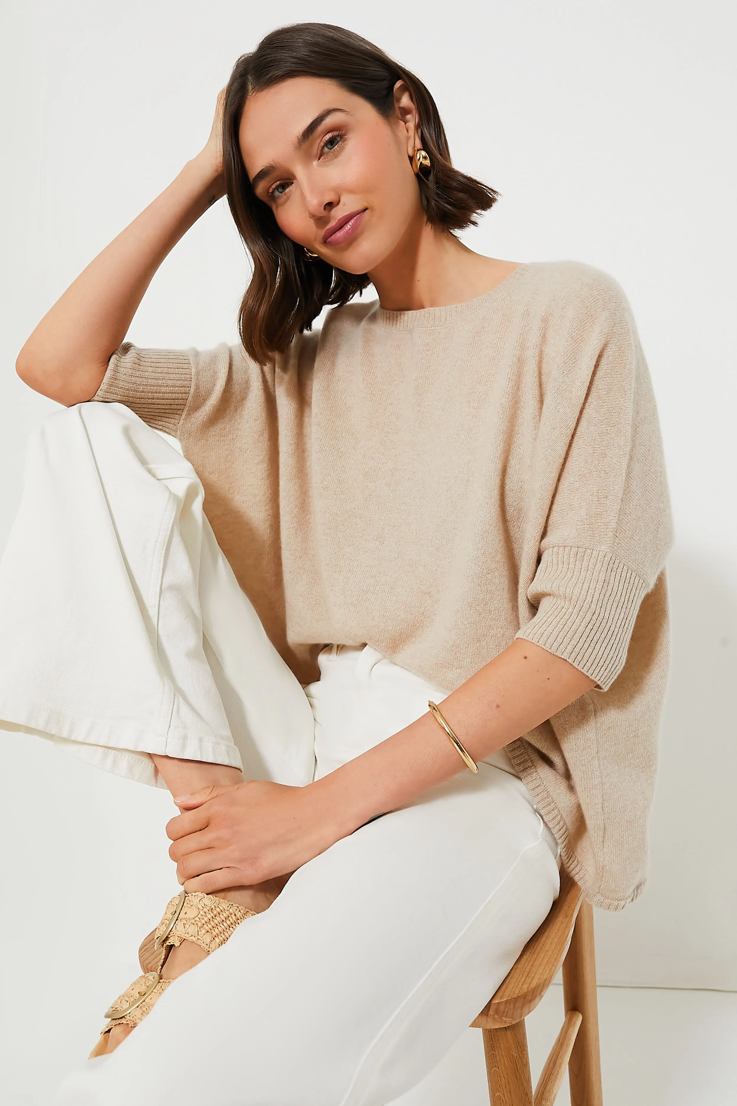 Sandstone Short Sleeve Cashmere Crewneck