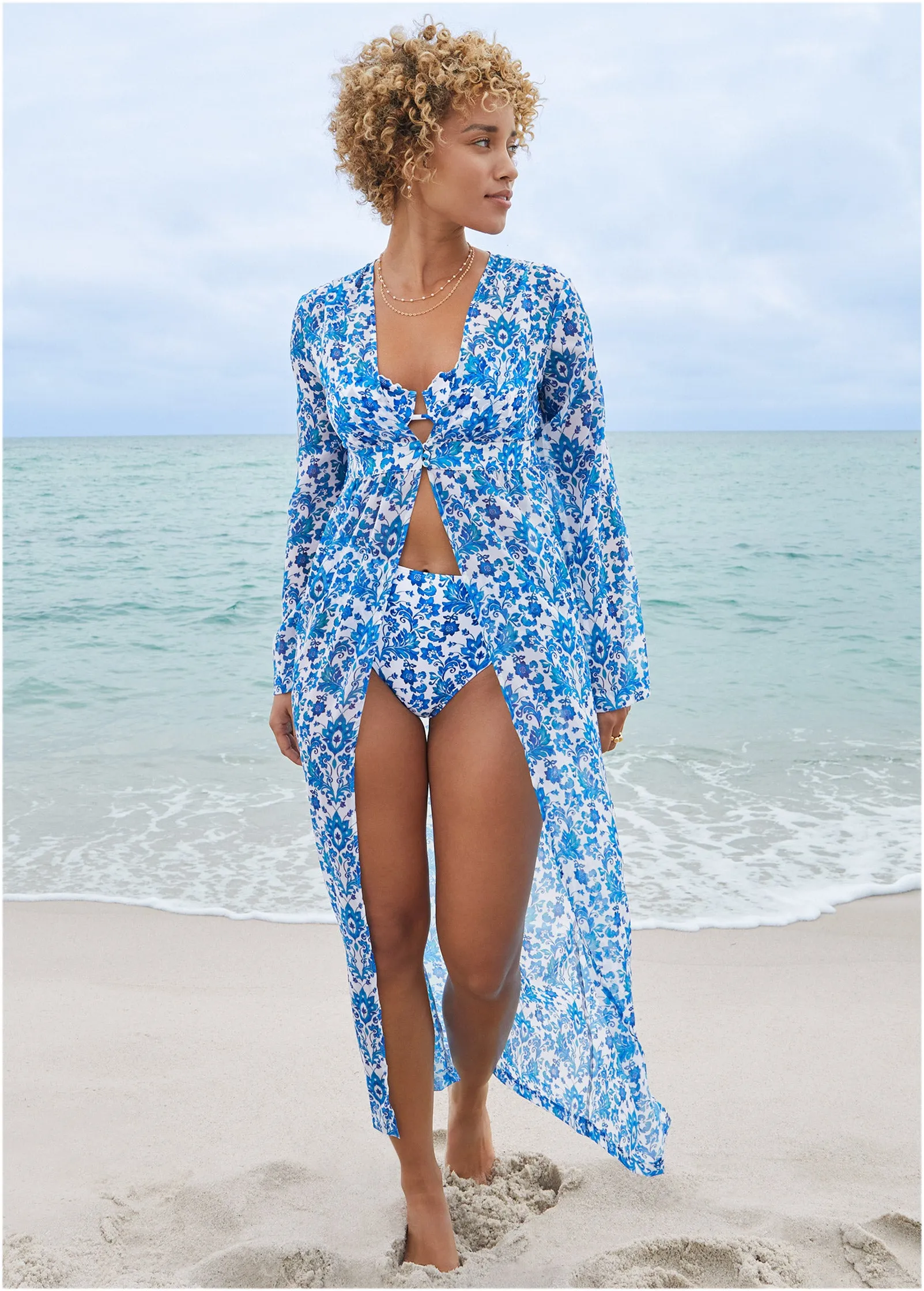 Sea Breeze Kimono Cover-Up - Delicate Floral