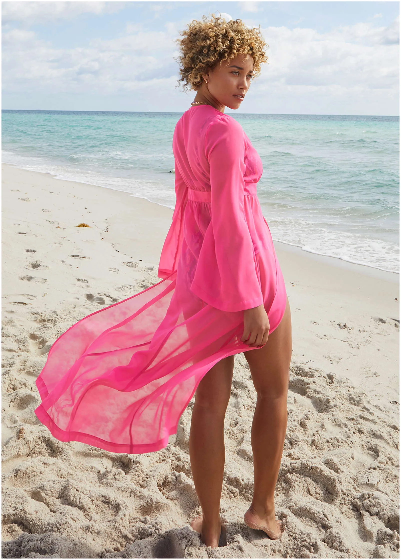 Sea Breeze Kimono Cover-Up - Fuchsia
