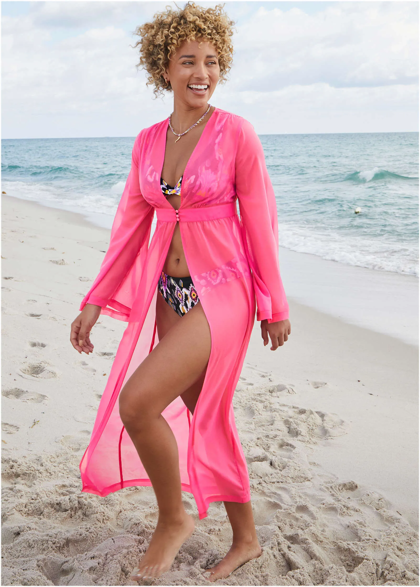 Sea Breeze Kimono Cover-Up - Fuchsia
