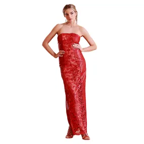 Sequin Lace Perforated Reindeer Leather Evening Dress- Limited Edition