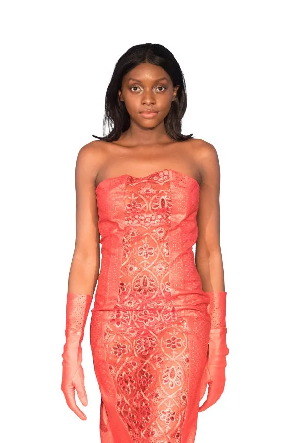 Sequin Lace Perforated Reindeer Leather Evening Dress- Limited Edition