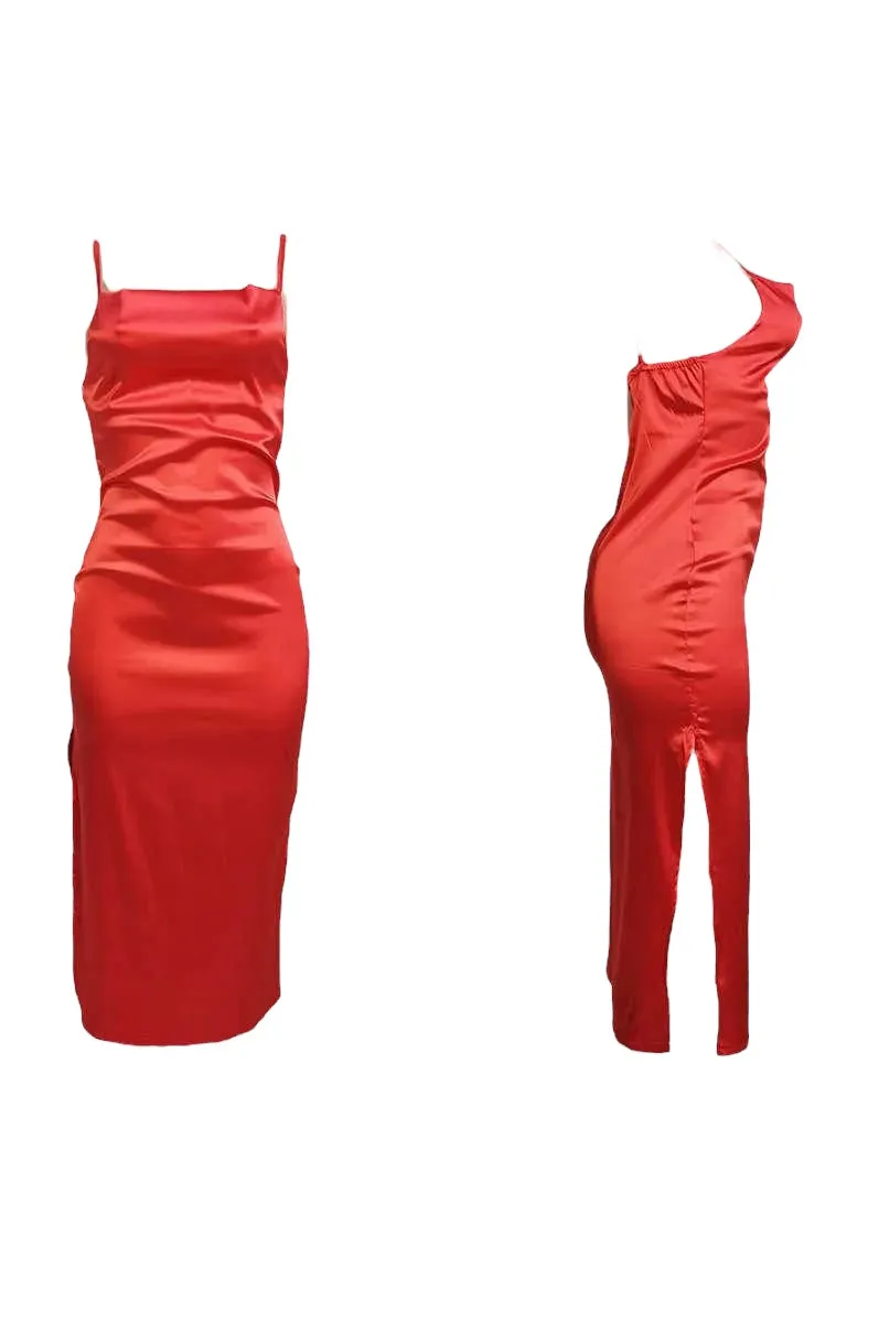 Sheer Cowl Midi Dress