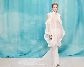 Sheer Dotted Tulle & Lace Cold shoulder Maxi Gown | Spring/Summer 18