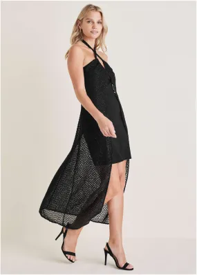 Sheer High-Low Dress - Black