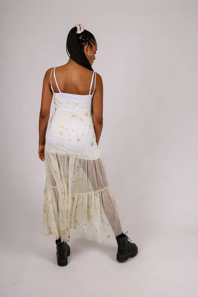 Sheer Maxi Moon & Star Print Dress