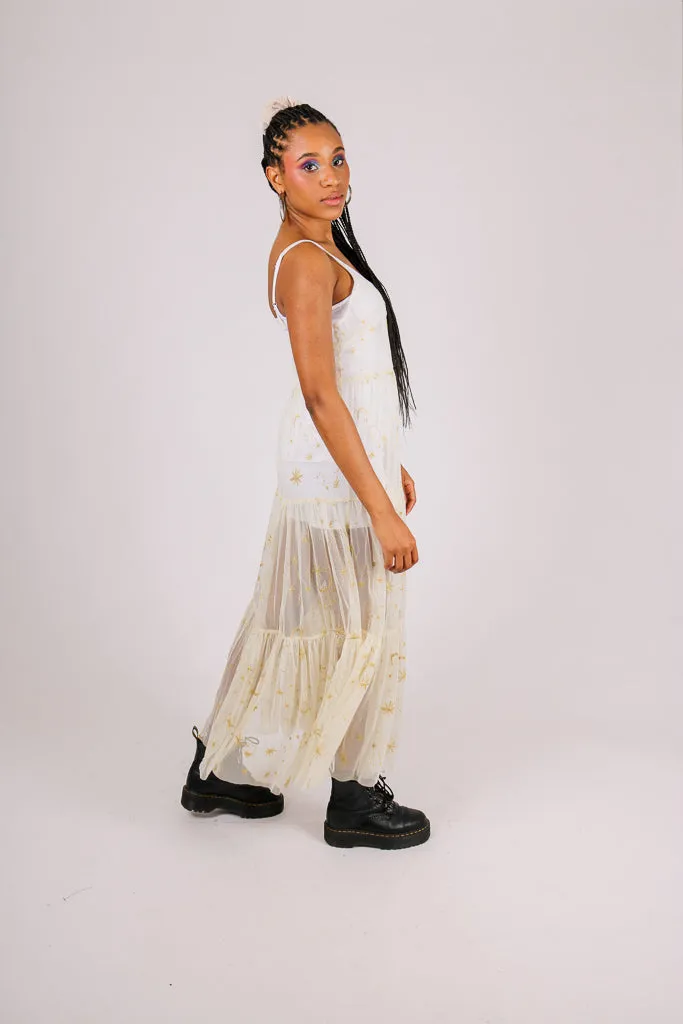 Sheer Maxi Moon & Star Print Dress