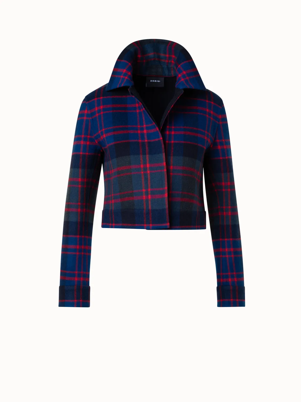 Short Glen Check Jacket in Wool Cashmere Double-Face