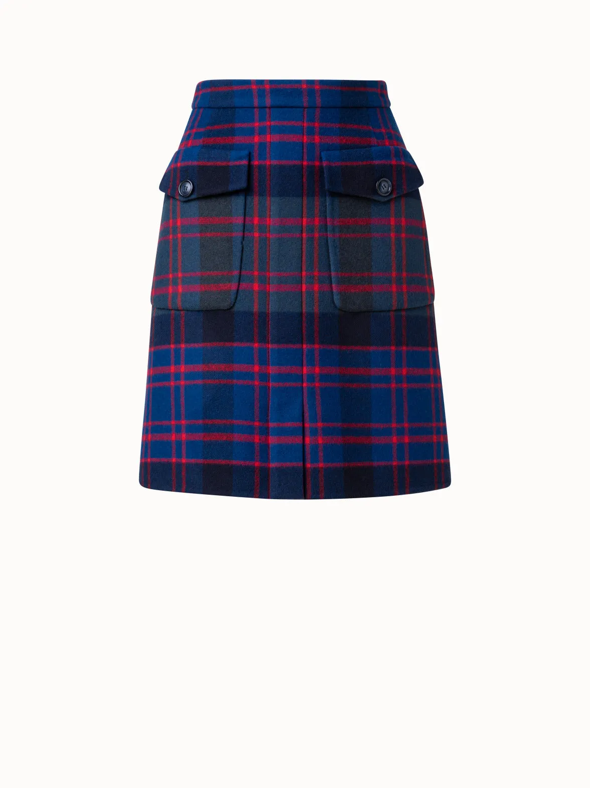 Short Wool Cashmere Double-Face Glen Check Skirt
