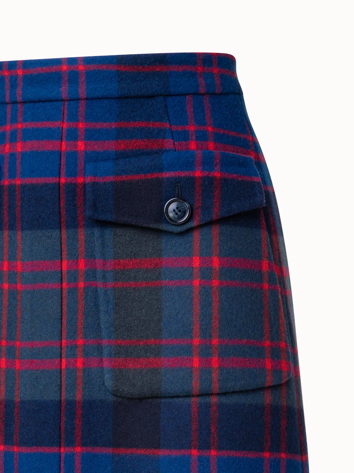 Short Wool Cashmere Double-Face Glen Check Skirt