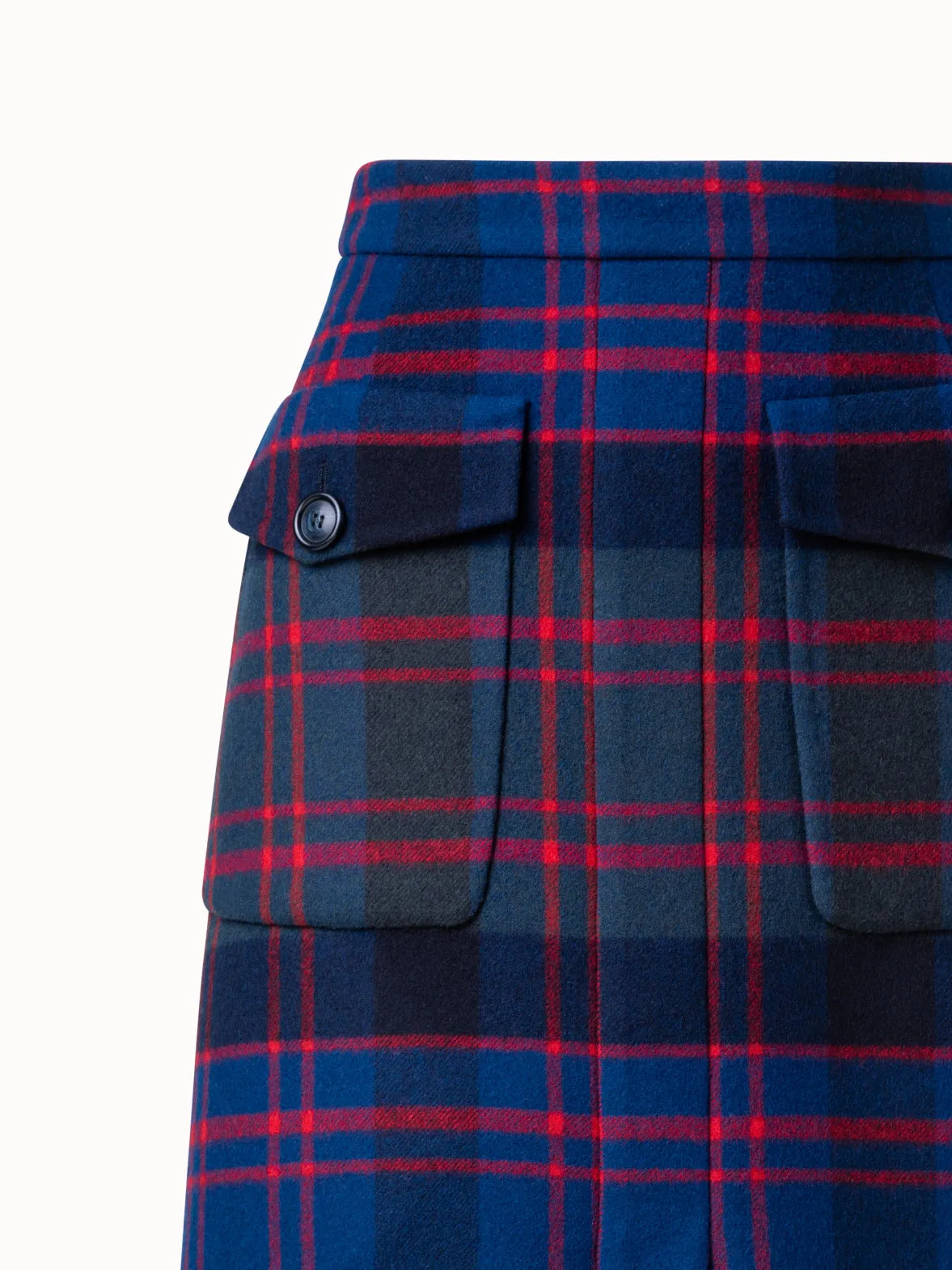 Short Wool Cashmere Double-Face Glen Check Skirt