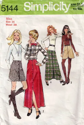 Simplicity 5144 Womens Set of Skirts in 2 Lengths 1970s Vintage Sewing Pattern Size 14 Waist 28 Inches