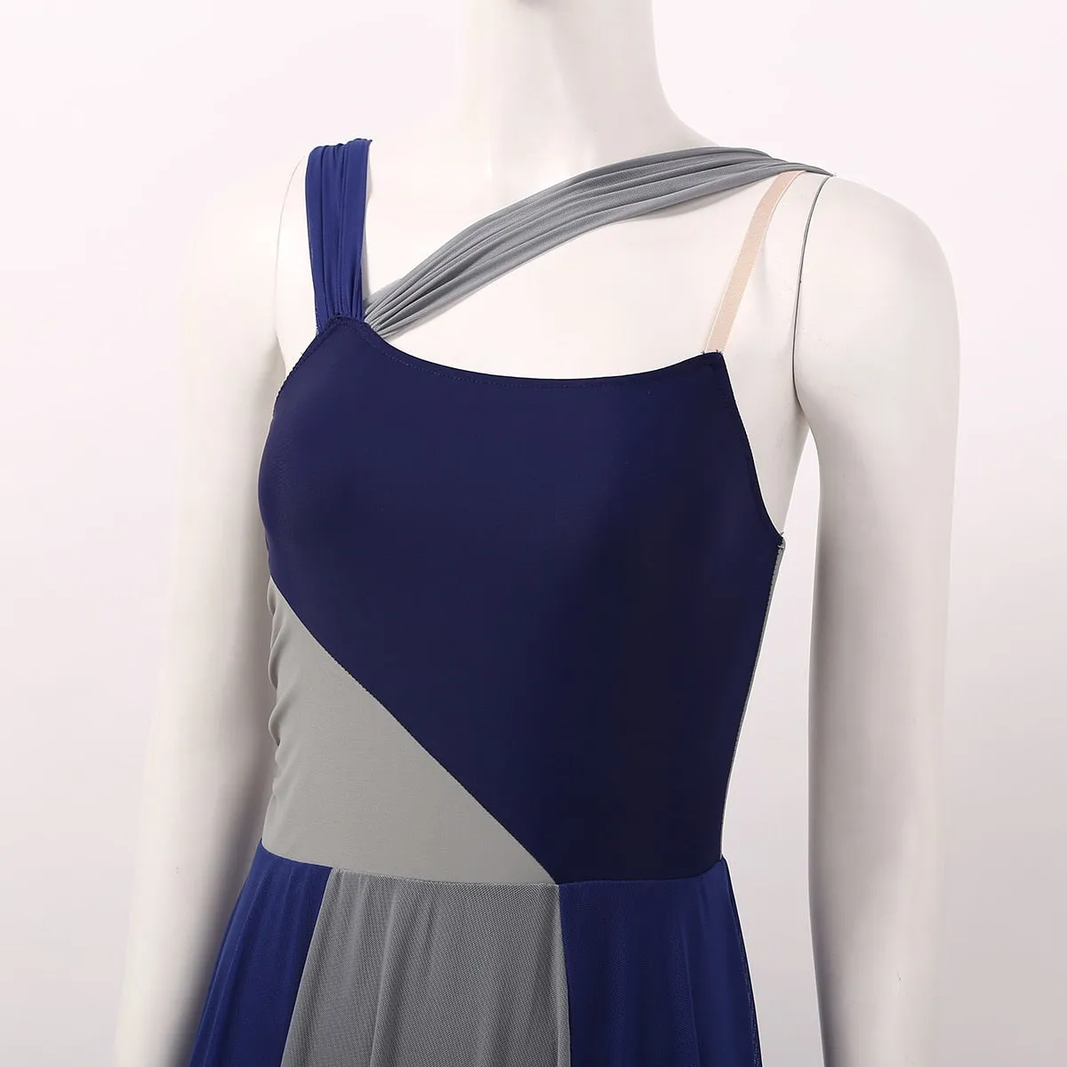 Sleeveless Color Block Ballet Modern Contemporary Lyrical Dance Dress Asymmetrical Chiffon Leotard