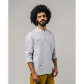 Slub Henley Shirt Blue Made Of Organic Cotton And Linen