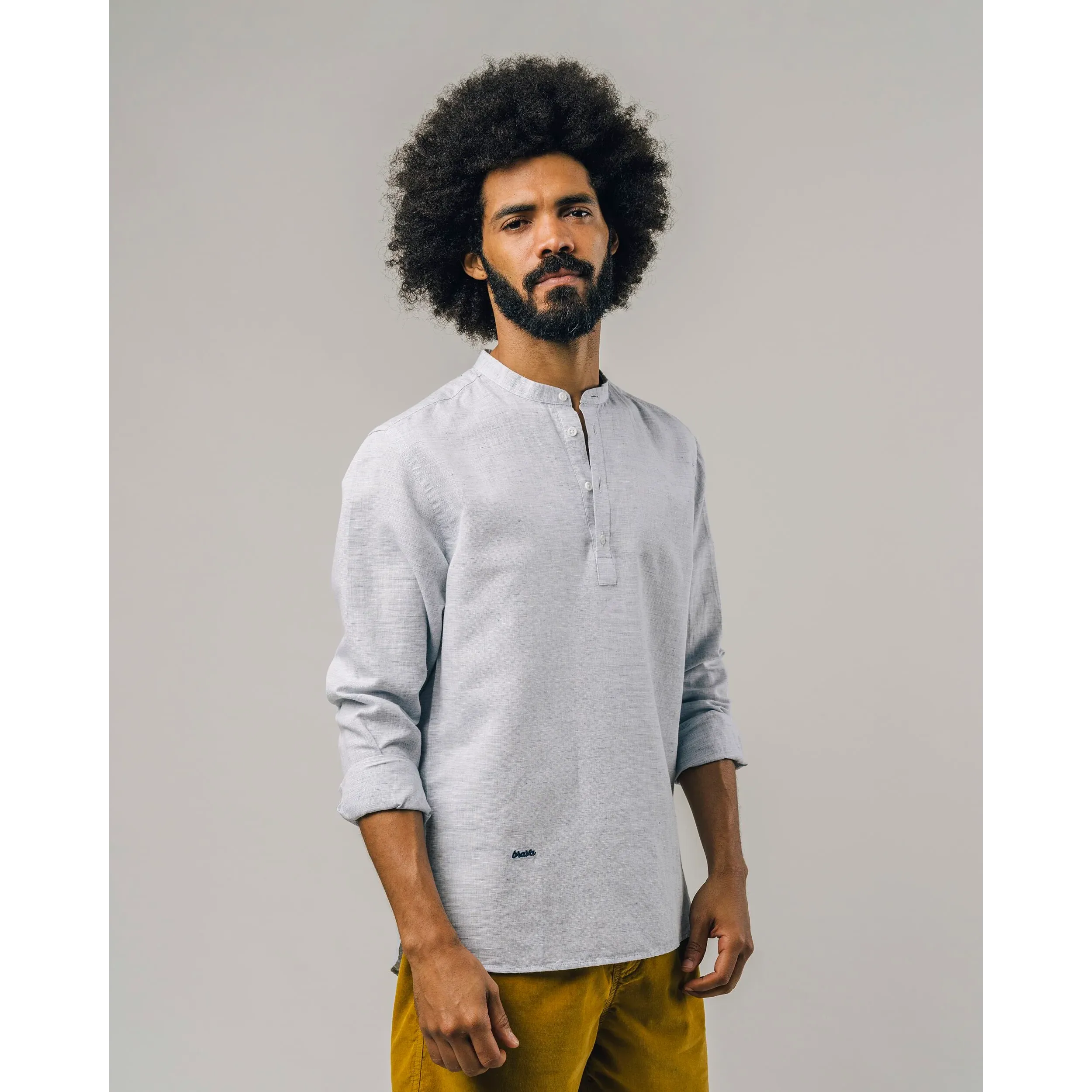 Slub Henley Shirt Blue Made Of Organic Cotton And Linen