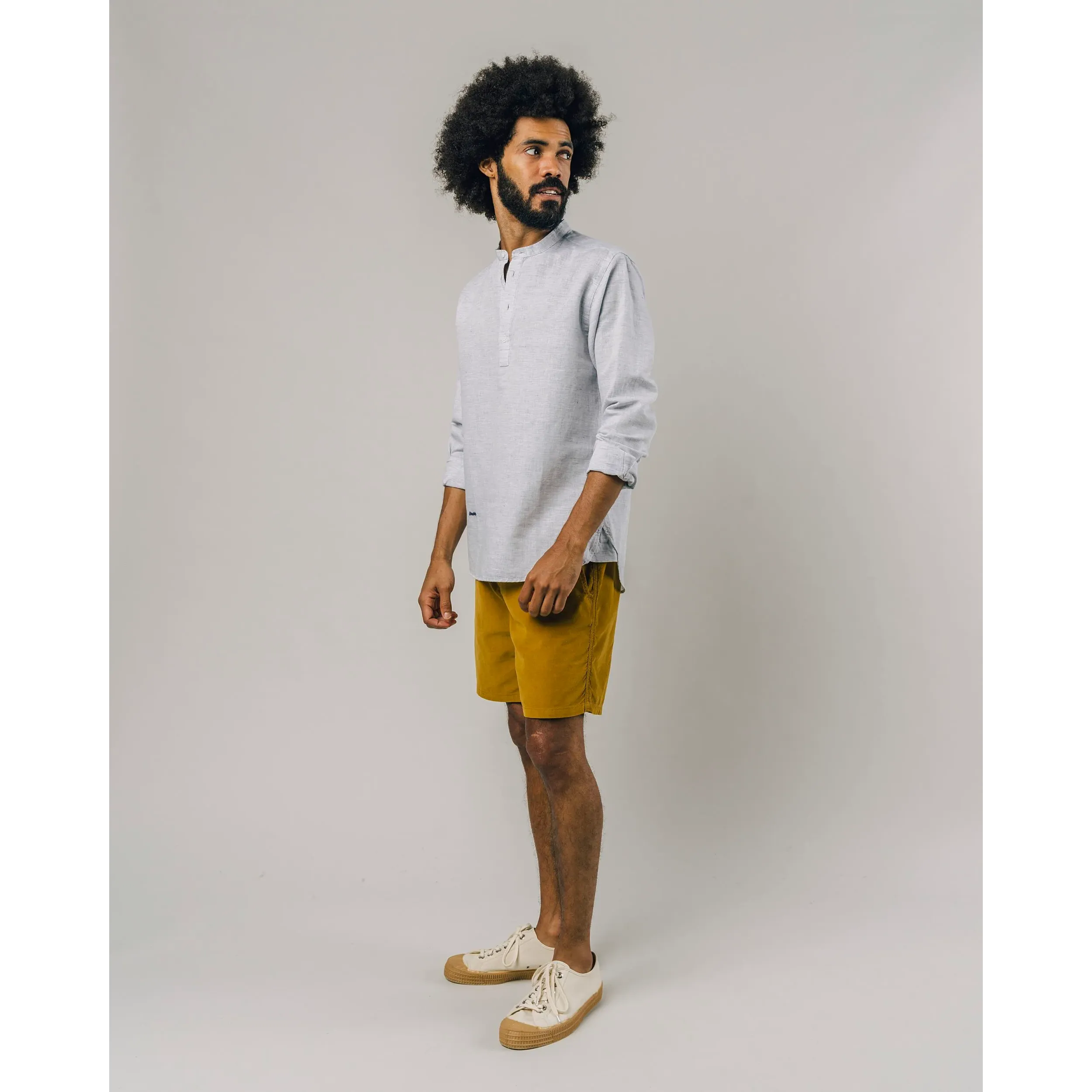 Slub Henley Shirt Blue Made Of Organic Cotton And Linen