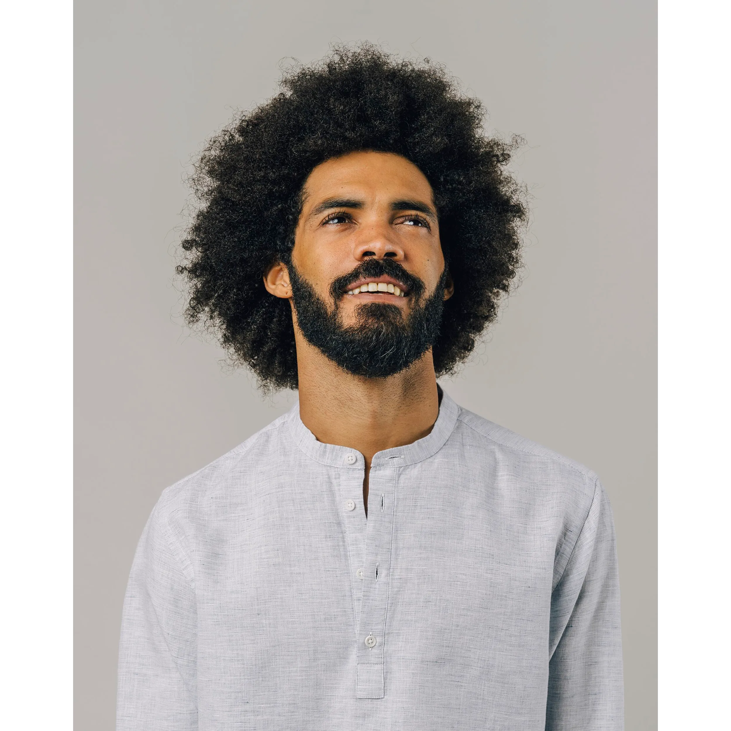 Slub Henley Shirt Blue Made Of Organic Cotton And Linen