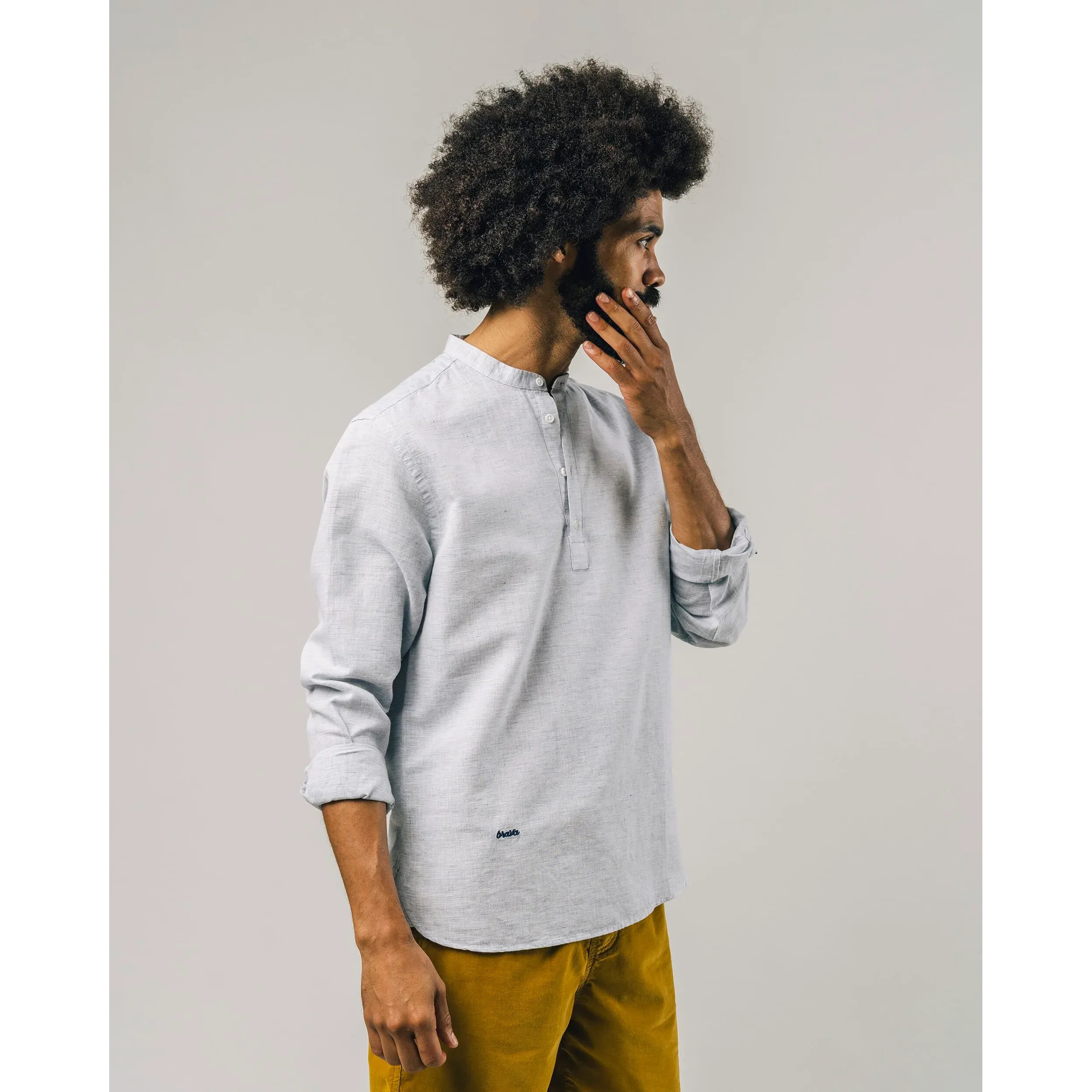 Slub Henley Shirt Blue Made Of Organic Cotton And Linen