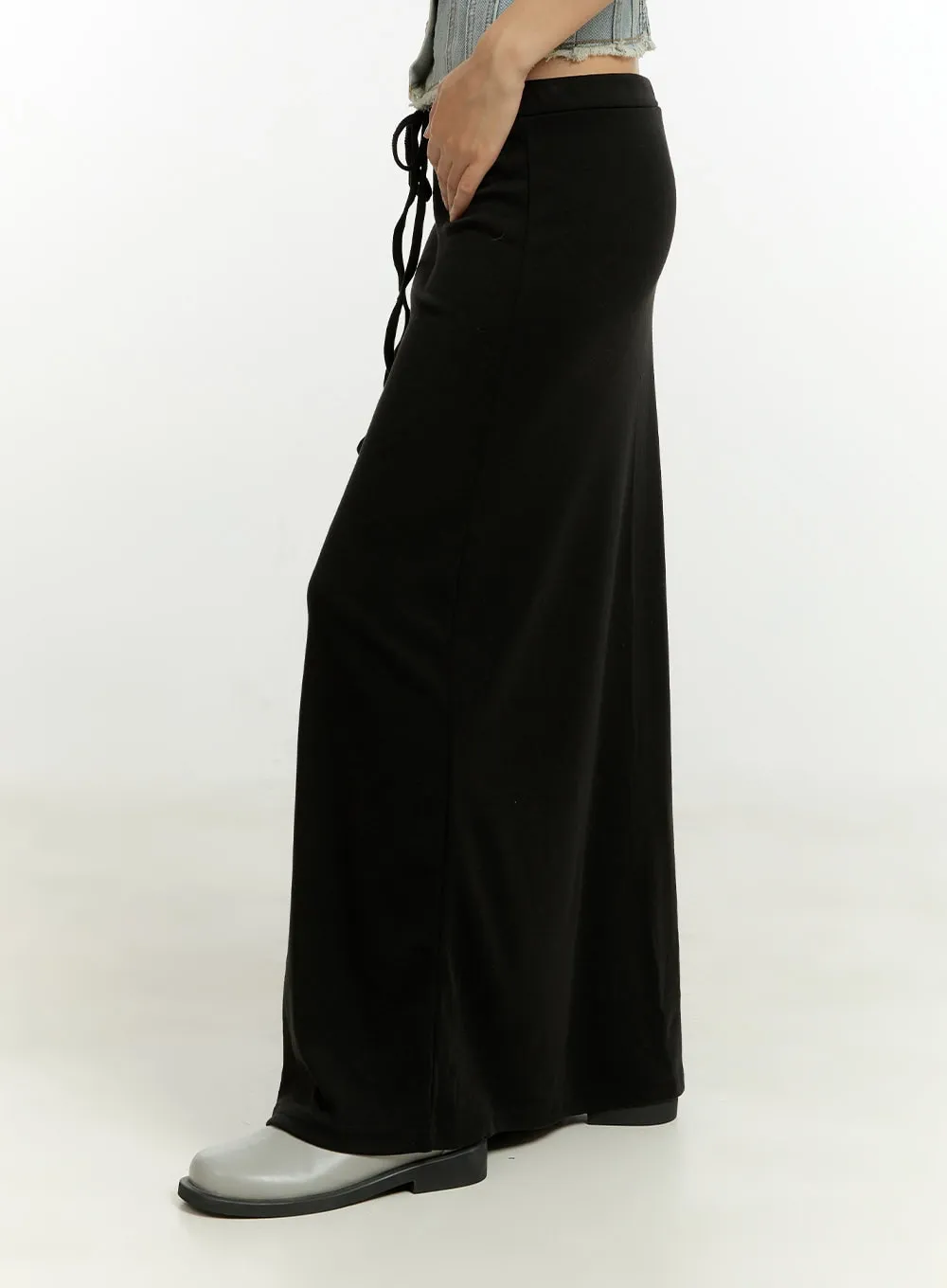 Solid Banded Maxi Skirt CU428
