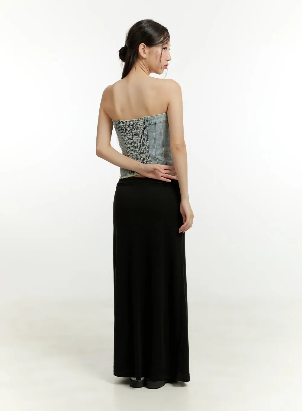 Solid Banded Maxi Skirt CU428