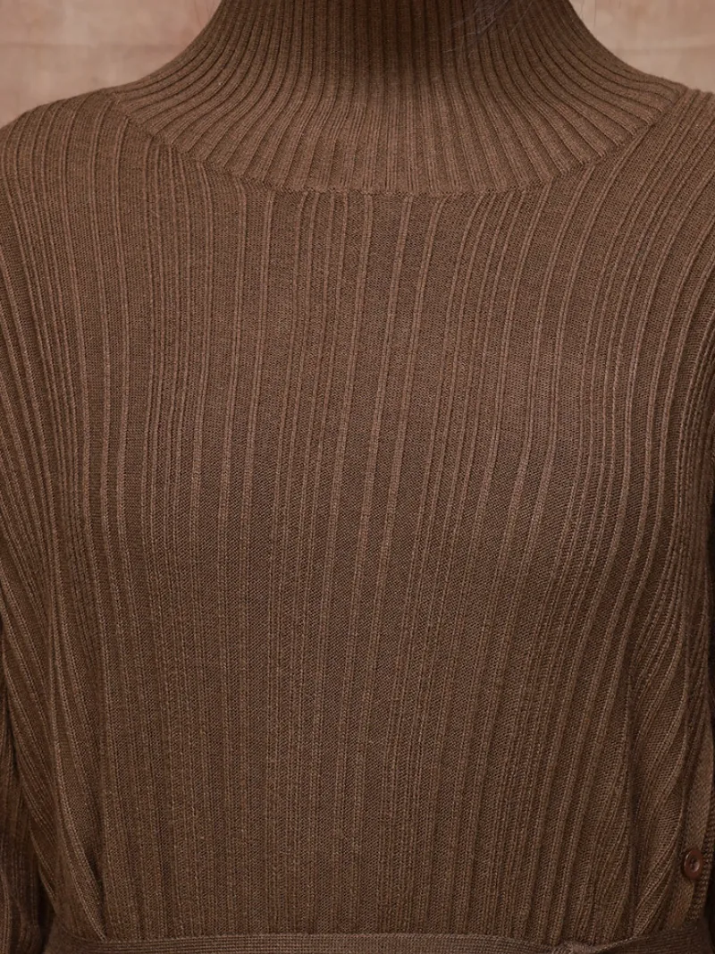 Solid Color Collar A-Line Dress with Thin Belt for Women