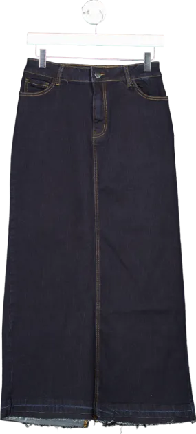 Sosandar Blue-Black Raw Hem Maxi Denim Skirt UK 10