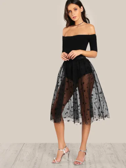 Star sheer couture mesh skirt