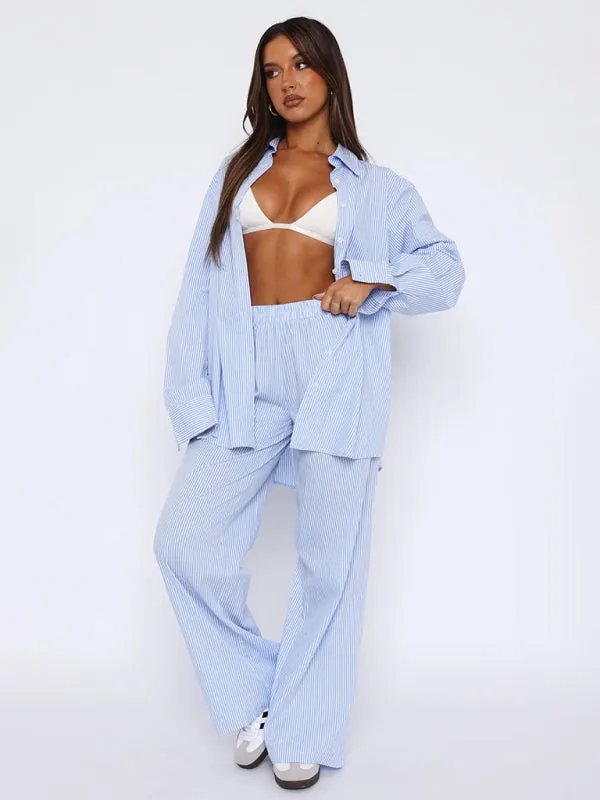 Stylish High-Waist Stripe Wide-Leg Pants