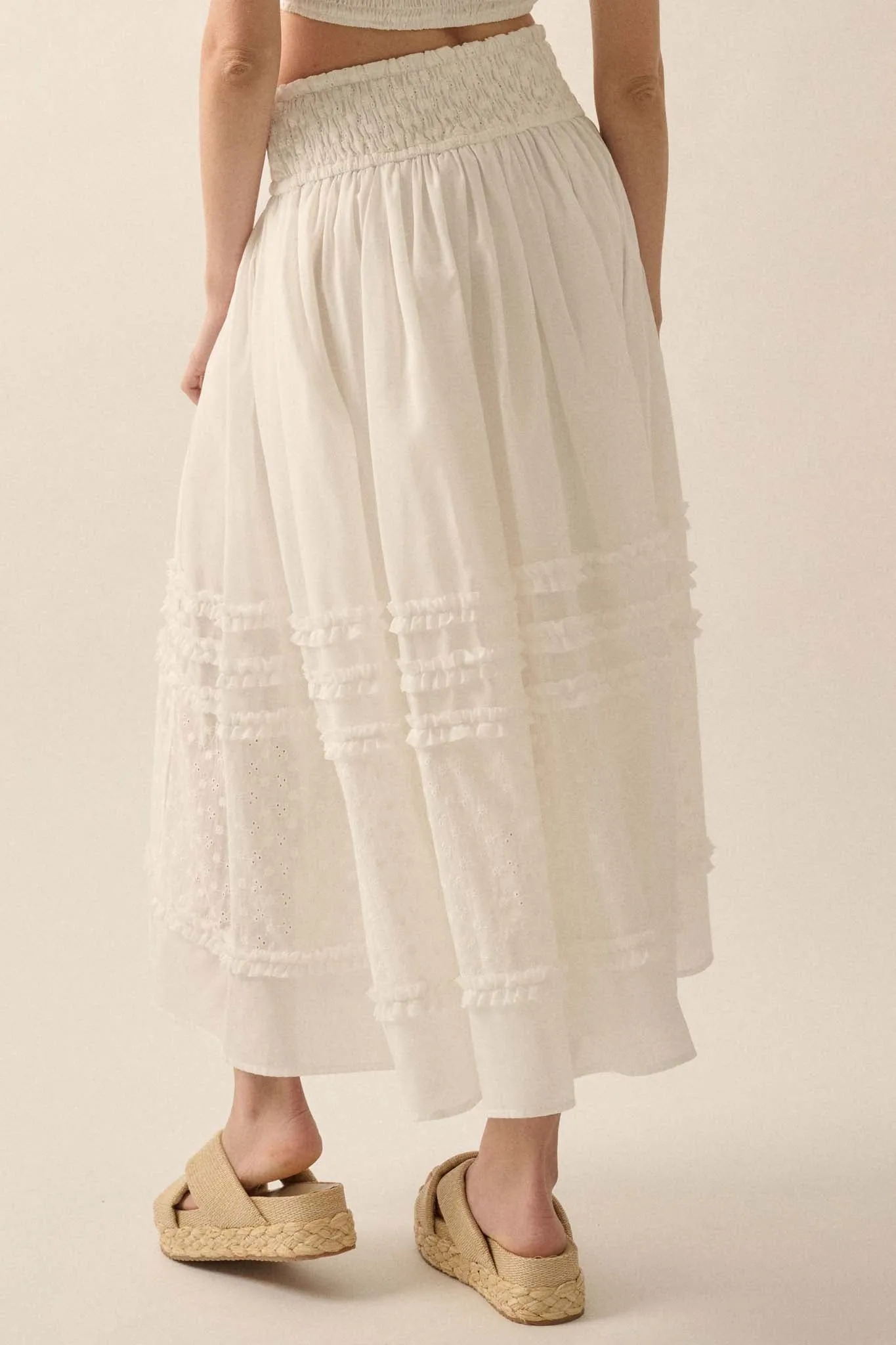 Summer Stroll Ruffled Eyelet Lace Maxi Skirt